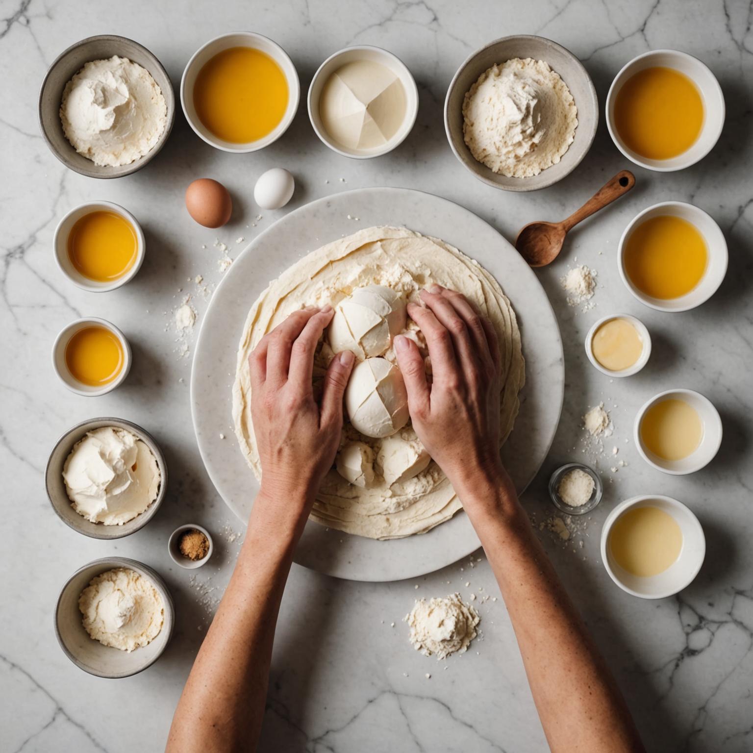 Baker working dough on marble